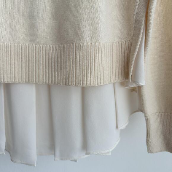 Veronica Beard Sweater Womens Large Cream Merino Wool Silk Layered Pullover - Picture 5 of 8